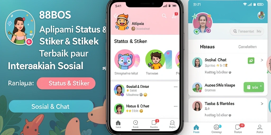 Antarmuka aplikasi 88BOS dengan berbagai pilihan stiker menarik.