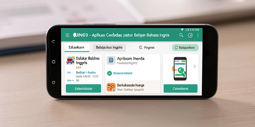 Antarmuka aplikasi JIN69 untuk Belajar Bahasa Inggris yang interaktif.
